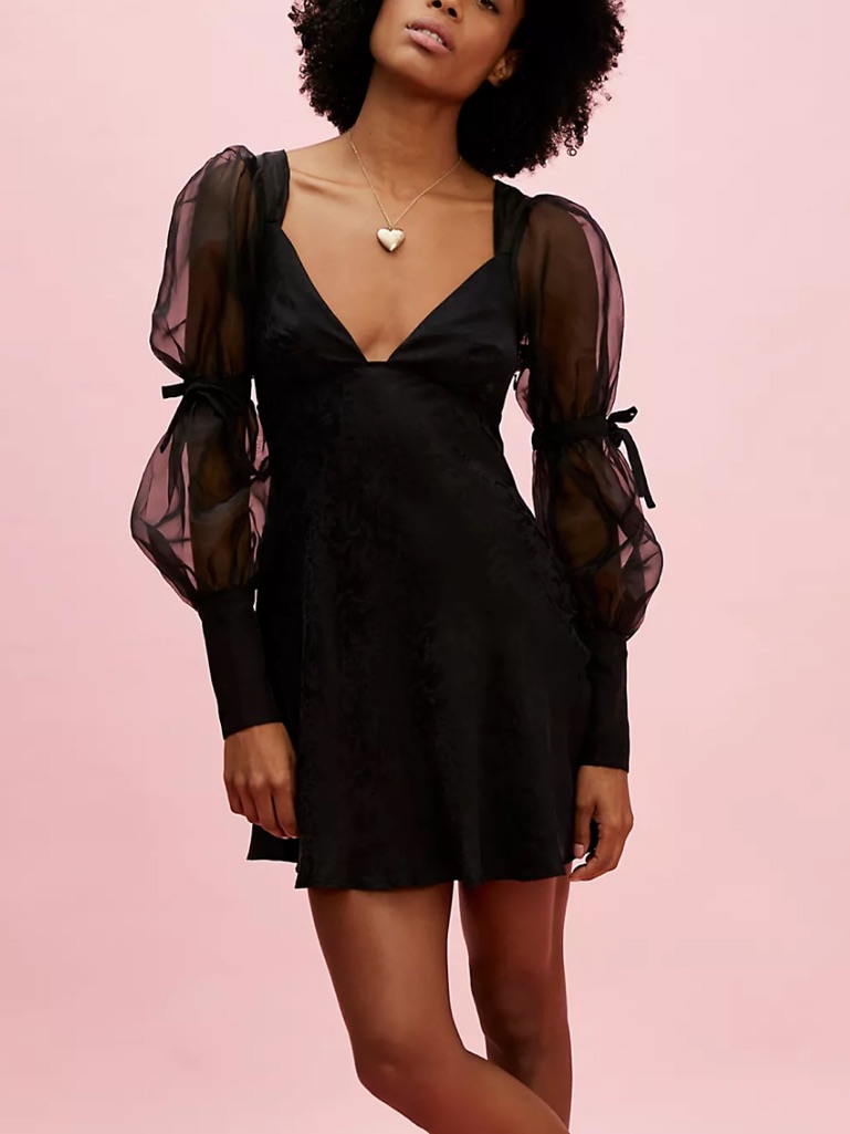 Nwt For Love & Lemons Gabrielle Mini Dress Black Long Sleeve Size Small S *